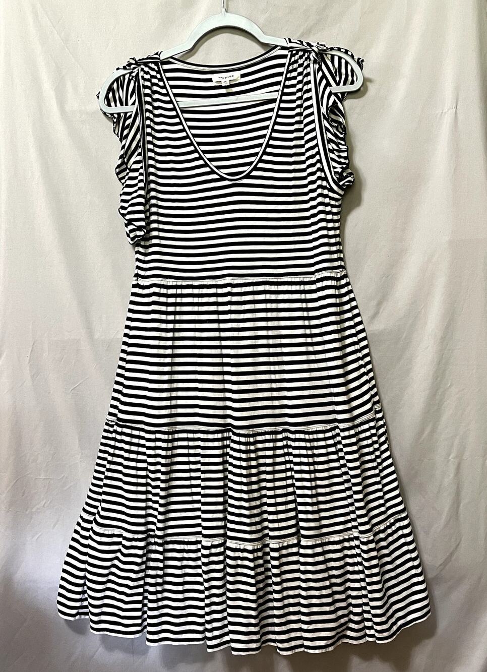 striped v neck flutter sleeve casual dress